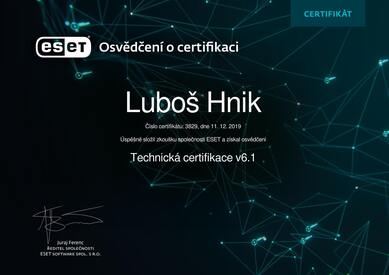 ESET technická certifikace Luboš Hnik ESET technická certifikace Luboš Hnik